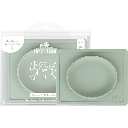 ezpz Tiny Plate (Sage) - Silicone Suction Placemat + Plate for Infants - 6 months+ - Baby Led Weaning Supplies - Fits on Most Highchair Trays