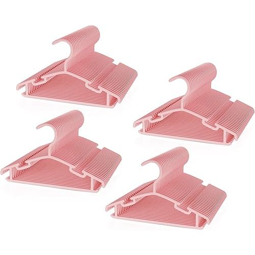 VILICK Kids Plastic Hangers, Baby Clothes Hangers for Closet 100 Packs Non-Slip Toddler Hangers for Infant Child Clothing for Pants Coats Skirts (Pink)