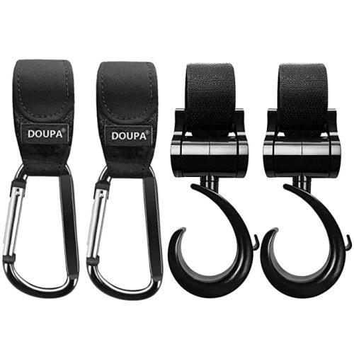 Baby Stroller Hooks Clips, Convenient Stroller Accessories Mommy Bag Hooks for Hanging Diaper Bags ,Purse,Stroller Organizer, Perfect for Uppababy, Babyzen Yoyo, Britax, Bugaboo, Bob, Pushchair, Buggy - Blackred Silver