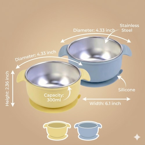 PRE ORDER! Stainless Steel Suction Bowl Set of 2 (Butter Yellow & Baby – Tots Ground