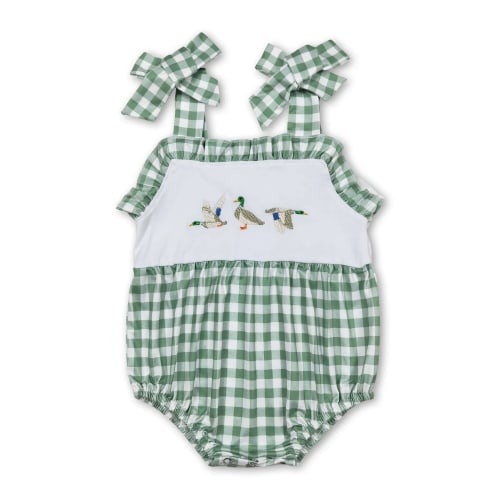 YAWOO Toddler Mallard Ducks Embroidery Baby Girls Bubble Romper,Size 3M-2Years