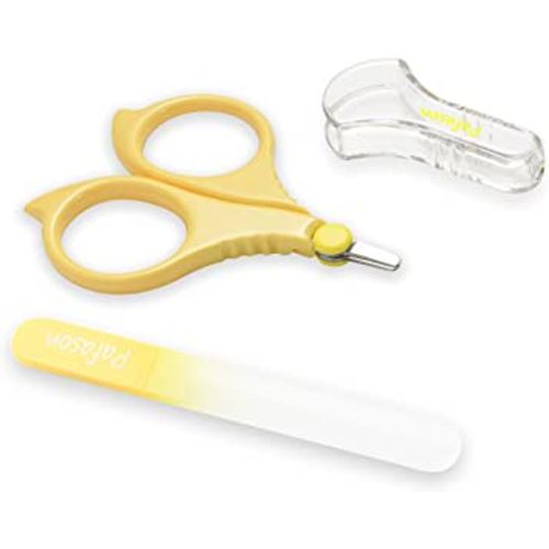PAFASON Baby Round Tip Safety Manicure Nail Scissors and Baby Glass Nail File Set, Stainless Steel, Czech Float Glass, Ideal Shower Gift for Infant, Newborns, Babies Toddlers