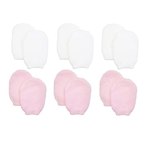 Nurses Choice Newborn Baby Girl No‑Scratch Mittens – Soft Cotton Stay‑On Infant Gloves – Hospital Trusted Protection for Delicate Skin – Newborn Essentials (6‑Pack, White & Pink)
