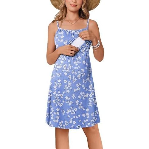 Ekouaer Womens Sleeveless Nursing Dress Summer Breastfeeding Dresses Adjustable Strap Maternity Clothes