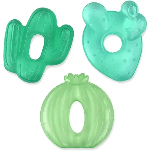 Itzy Ritzy Water-Filled Teethers - Cold Cutie Coolers Textured On Both Sides to Massage Sore Gums & Emerging Teeth - Can Be Chilled in Refrigerator, Set of 3 Green Cactus Water Teethers