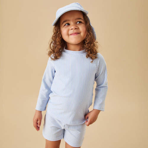 Cloud Stripe Seersucker Rashguard & Trunks Outfit Hydrangea Stripe / 3 - 6 M