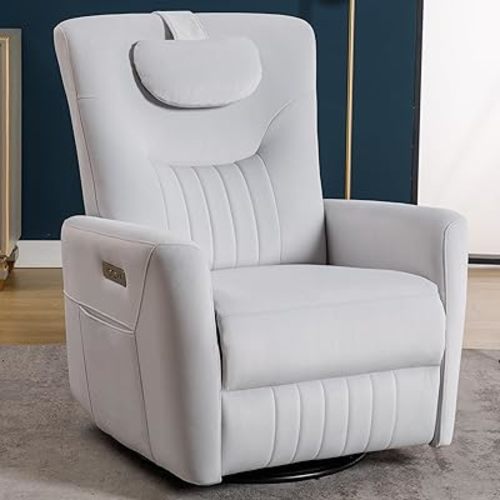 Nursery Glider Rocking Chair, Power Recliner with Adjustable Headrest, USB Ports - White