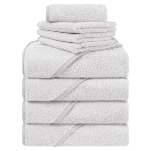 American Soft Linen 100% Cotton Soft Fluffy Hooded Baby Bath Towel Set 8 Piece - gray
