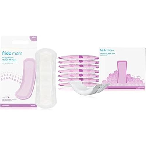 Frida Mom 2-in-1 Postpartum Cold Ice Pads (8ct) + Frida Mom Postpartum Pads, Leak Proof Feminine Care Maxi Pads (18ct)| Postpartum Essentials