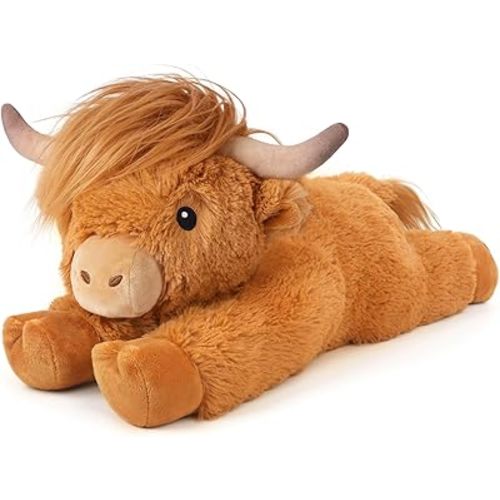 Highland Cow Stuffed Animals, Microwavable Stuffed Animals Heating Pad for Cramps, Pain Stress Relief, Heatable & Coolable Lavender Scented Cow Plush Toy for Anxiety, Women Kid Bedtime Highland Cattle