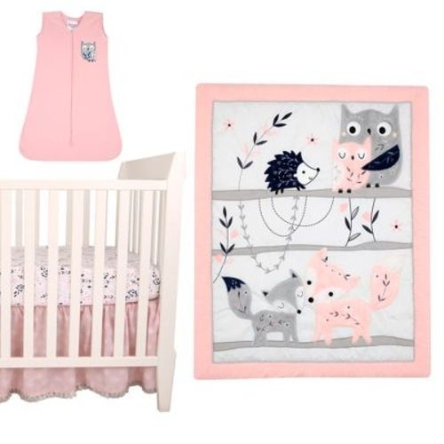 Lambs & Ivy Forever Friends 4-piece Nursery Crib Baby Bedding Set - Blue, Pink