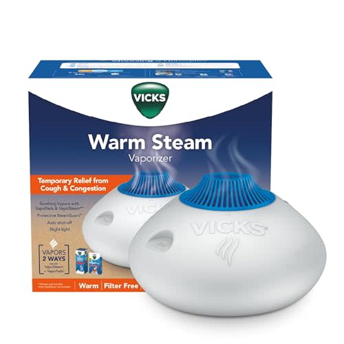 Vicks Warm Steam Vaporizer, Small to Medium Rooms, 1.5 Gallon Tank – Warm Mist Humidifier for Baby and Kids Rooms with Night Light, Works with Vicks VapoPads and VapoSteam