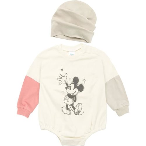 Disney Junior Baby Girls French Terry Bubble Romper Oversized Bodysuit & Hat Newborn to Infant Sizes (Newborn - 24 Months)