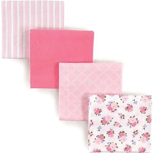 Luvable Friends Unisex Baby Cotton Flannel Receiving Blankets, Garden 4-Pack, One Size