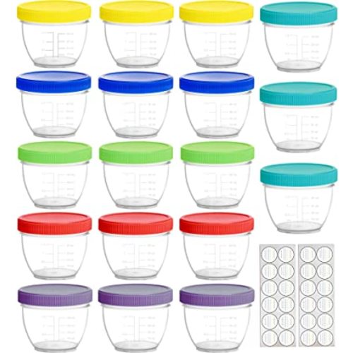 Youngever 18 Pack Baby Food Storage, 120ml Baby Food Containers with Lids, 6 Assorted Colors, with Free Lids Labels