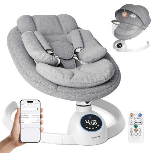 TouHeart Electric Baby Swing, Infant Rocker with Bluetooth & Remote,5 Speeds,10 Lullabies,3 Timing, Grey