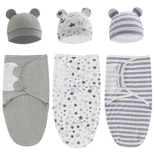 Baby Swaddle Sleep Sack with Hat Set for 0-3 months 3-Pack Soft Cotton Newborn Wearable Swaddle Wrap for Girls Boys