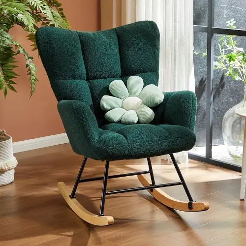Sweetcrispy Rocking Chair Nursery, Teddy Upholstered Glider Rocker with High Backrest, Reading Chair Modern Rocking Accent Chairs Glider Chair for Nursery, Living Room, Bedroom