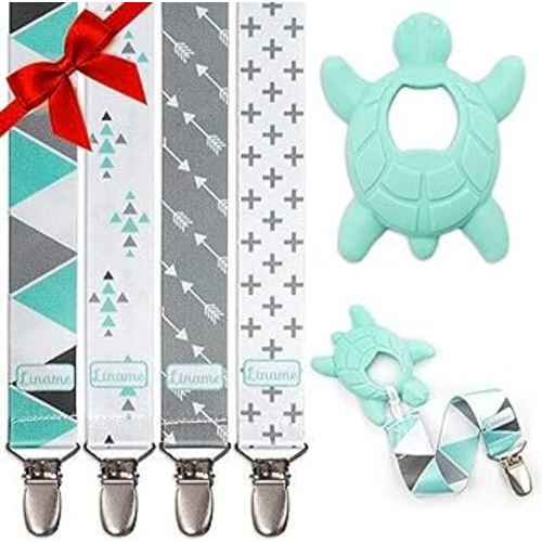 Liname Neutral Pacifier Clip with Teething Toy - 4 Pack Pacifier Clips for Boys & Girls - Binky Holder Soothie Paci Clip Binkie Clip - Unisex Pacifer Clip Baby Pacifier Clip and Pacifier Holder (Mint)