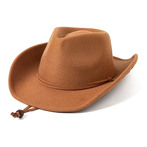 Lanzom Kids Girls Boys Retro Felt Wide Brim Western Cowboy Cowgirl Hat Dress Up Hat with Wind Lanyard