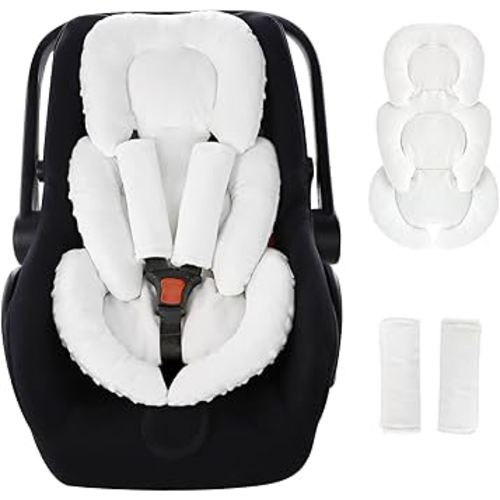 GFU Infant Car Seat Insert Head and Body Support, Reversible Newborn Insert for Carseat with Strap Pads, Soft Stroller Cushion Pillow Insert for Boys and Girls, Fits for Stroller, Swing, White