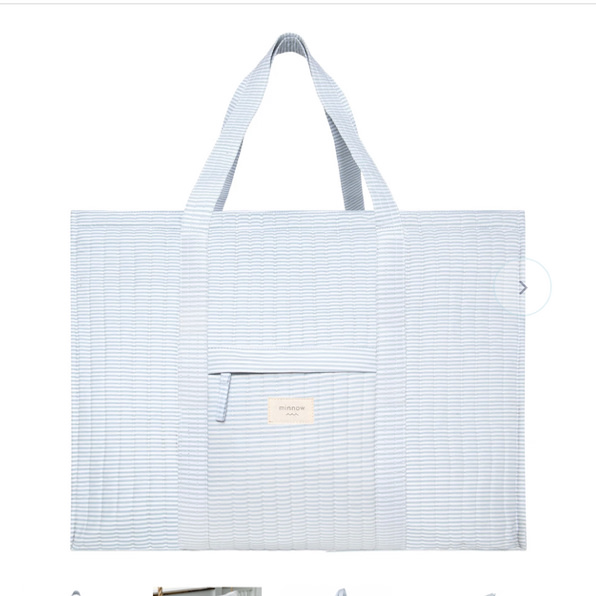 powder blue stripe overnighter baby’s tote – minnow