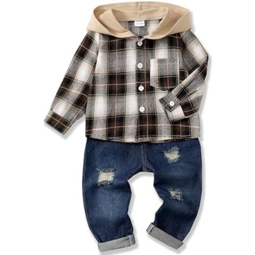 Renotemy Toddler Infant Baby Boy Clothes Winter Fall Outfits Hoodie Sweatsuit Ripped Jeans Denim Toddler Clothes for Boys