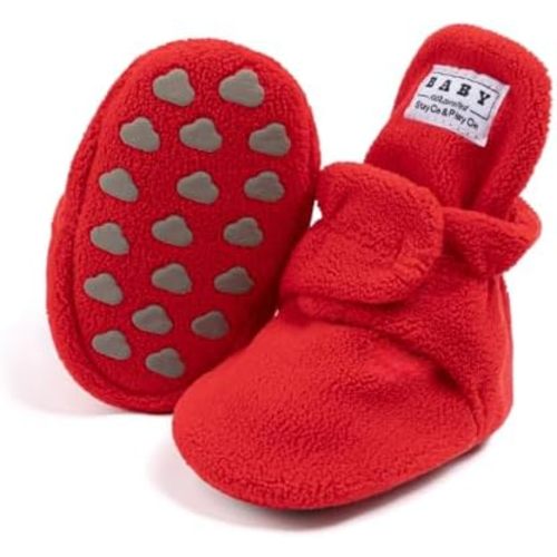 KIDSUN Infant Baby Boy Girl Cozy Fleece Bootie Newborn Stay On Slipper Winter Warm Gripper Non-Slip Crib Shoes
