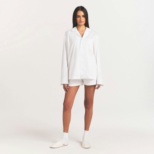 COTTON POPLIN SLEEP LONG SLEEVE AND BOXER SET | SNOW CONTRAST | SKIMS