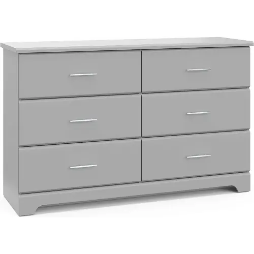 Storkcraft Brookside 6 Drawer Double Dresser (Pebble Gray) – GREENGUARD Gold Certified, Easy-to-Match Double Dresser for Nursery and Kids Bedroom, Wide Dresser Organizer for Children’s Bedroom