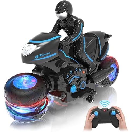 RC Motorcycle, Remote Control Motorcycle with RGB Wheels Lights - 360-degree Rotations, Drifts, High-Speed, RC Car Dirt Bike Toy for Boys 4-7 8-12 Years Kids