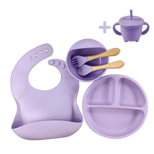 Nituyy Silicone Baby Feeding Set, Toddler Plate Spoon Fork Cup Bib Bowl Eating Utensil Set