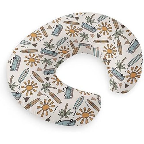 HawSkgFub Hawaii Beach Surf Summer Vibe Nursing Pillow Cover for Baby Boys, Tropical Coconut Tree Sun Breastfeeding Pillow Slipcover, Nursing Pillowcase for Newborn Infant, Cover Only