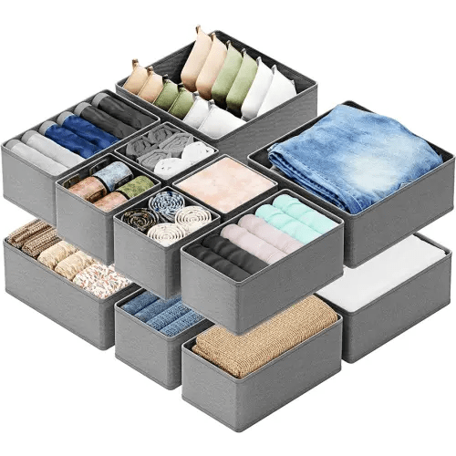 SpaceAid Drawer Organizer for Clothes, 12 Pack Dresser Drawer Organizer Bins, Closet Organizers and Storage Dividers for Clothing, Underwears, Socks (Grey)