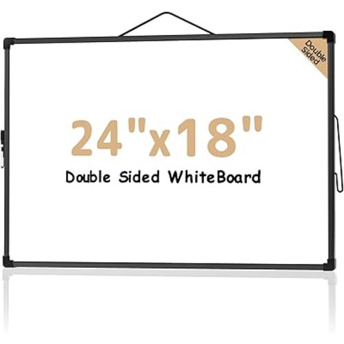 MaxGear White Board for Wall 24" x 18", Double Sided Dry Erase Board, Magnetic White Board Hanging Whiteboard for Home, School, Office, Black Frame