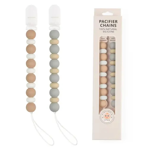 Pacifier Clips, 2PCS Silicone Soother Clips, BPA Free Pacifier Clip Pacifier Holder for Newborn Baby Boy Girl Gifts (C-Grey)