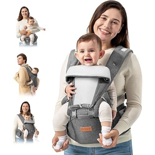 besrey Baby Carrier with Hip Seat Newborn to Toddler, Summer Mesh Front Facing Infant Carrier, Baby Body Holder Chest with Back Support, Front Back Pack with Strap for Men Women Hiking Lumbar Support