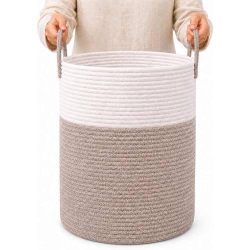 OrganiHaus Tall Cotton Rope Laundry Basket & Hamper, Blanket Storage 52L