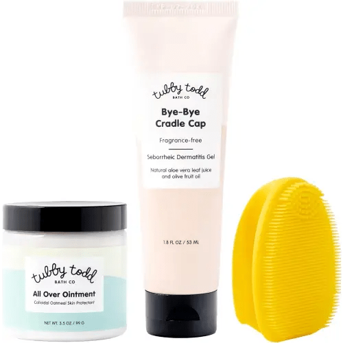 TUBBY TODD Cradle Cap Baby Hair Treatment Kit - Includes Bye-Bye Cradle Cap Gel, Cradle Cap Silicone Brush, & 3.5oz All Over Ointment - Gentle for Babies’ Sensitive Skin