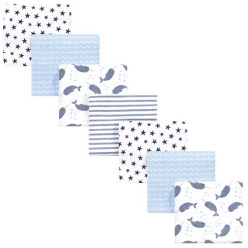 Hudson Baby Infant Cotton Flannel Receiving Blankets Bundle, Narwhal, One Size