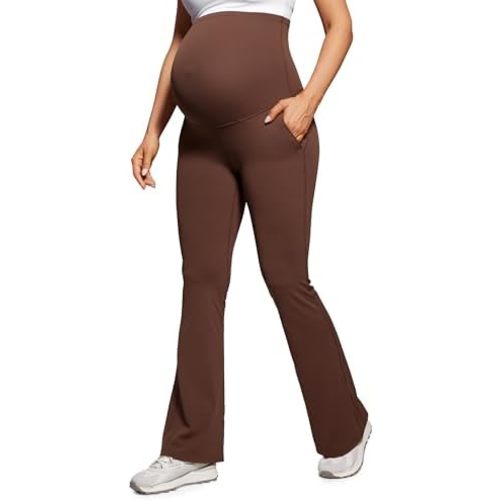 CRZ YOGA Women Butterluxe Maternity Flare Leggings with Pockets 31" - Workout Active Yoga Pregnancy Pants Over The Belly Soft