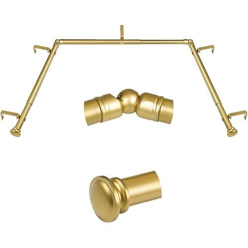 TONIAL Bay Window Curtain Rods, 32-86 Inch Center, Gold, Small Cap End