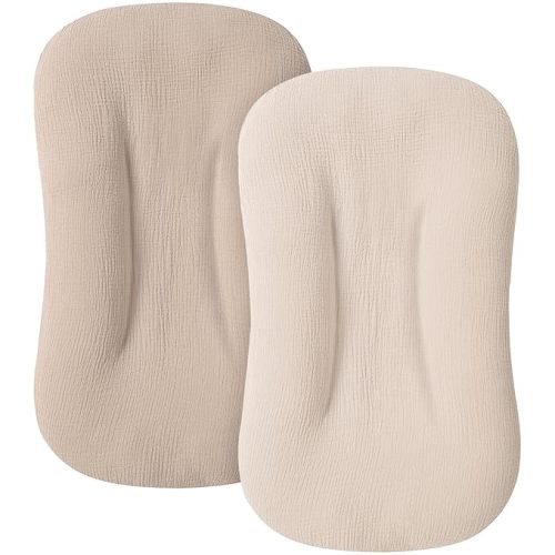 Muslin Baby Cover for Newborn, Soft and Breathable 100% Cotton Lounger Slipcover Neutral, Pack of 2(Clay)