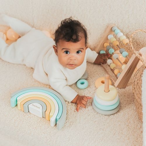 Nursery Decor - - Wooden Rainbow Toy - Boho Rainbow Decor - Montessori Toys -Wooden Ring Stacker