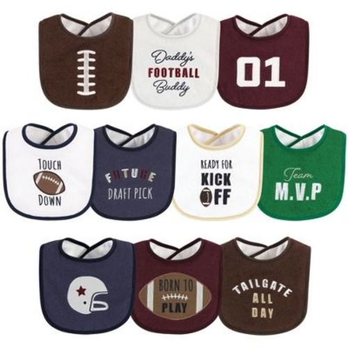 Hudson Baby Cotton Terry Drooler Bibs with Fiber Filling, Football, One Size