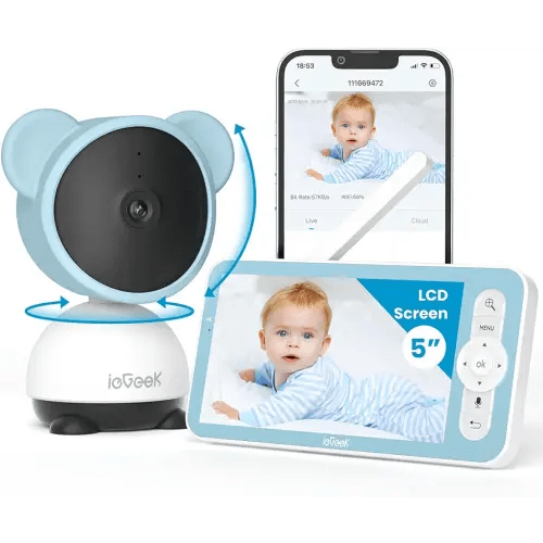ieGeek 5'' Baby Monitor, WiFi Smartphone 1080P Baby Camera Via Screen and App Control, Night Vision Video Baby Monitor with Sound& Motion Detection, 2-Way Talk, 360° PTZ, LCD Monitor Control