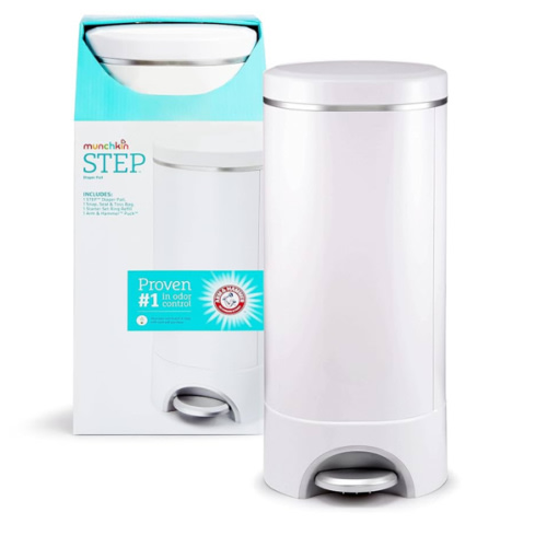 Munchkin® STEP™ Diaper Pail Powered by Arm & Hammer, #1 in Odor Control, Award-Winning, Includes 1 Snap, Seal & Toss™ Bag, 1 Starter Refill Ring, and 1 PUCK™ Baking Soda Cartridge
