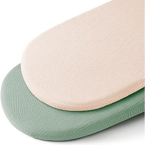 Muslin Bassinet Sheets for Baby Boy Girl,Breathable Baby Bassinet Sheets Fitted for Bassinet,Oval Rectangle,Hourglass,Bassinet Mattress/Pad,Soft Cotton 2 Pack