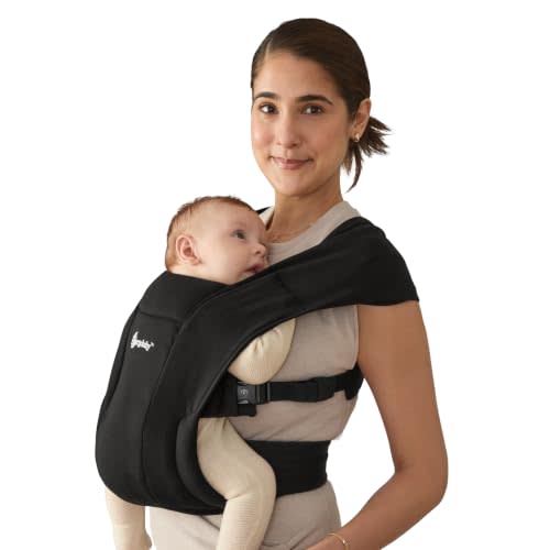 Ergobaby Embrace Newborn Baby Carrier for Infants 0-12 Months (7-25 lbs) - Ergonomic 2-Position Infant Carrier with Head and Neck Support, Hip-Healthy Positioning - Pure Black