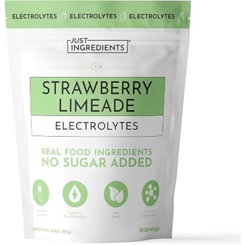 JUST INGREDIENTS Strawberry Limeade Electrolytes – 30 Serving Bag – Hydration Drink Mix with Essential Minerals – Remineralizing Formula – No Sugar Added – Supports Energy – Vegan, Non-GMO